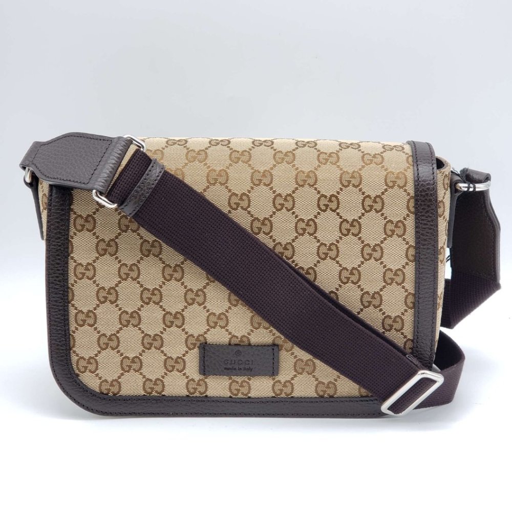 100% Authentic Gucci GG Canvas Leather Brown Messenger Shoulder Bag - Picture 2 of 12